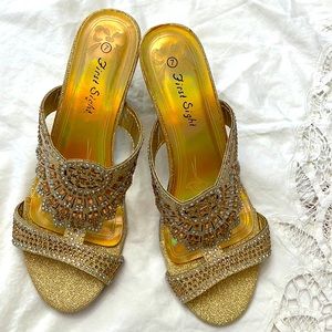 First Sight Gold Rhinestone Sandals